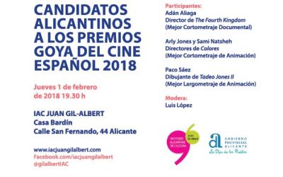 El Instituto Juan Gil-Albert organiza un encuentro con los candidatos alicantinos a los Premios Goya del cine español 2018