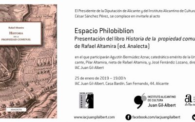 ‘Espacio Philobiblion’ del Instituto Gil-Albert acoge la presentación del libro de Altamira que fue su tesis doctoral