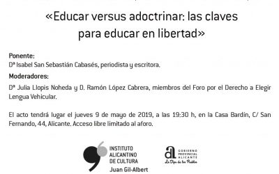 La periodista Isabel San Sebastián hablará en el Instituto Juan Gil-Albert sobre las claves para educar en libertad